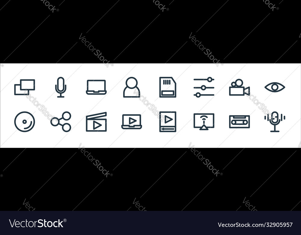Multimedia line icons linear set quality vector image Multimedia line icons linear set quality