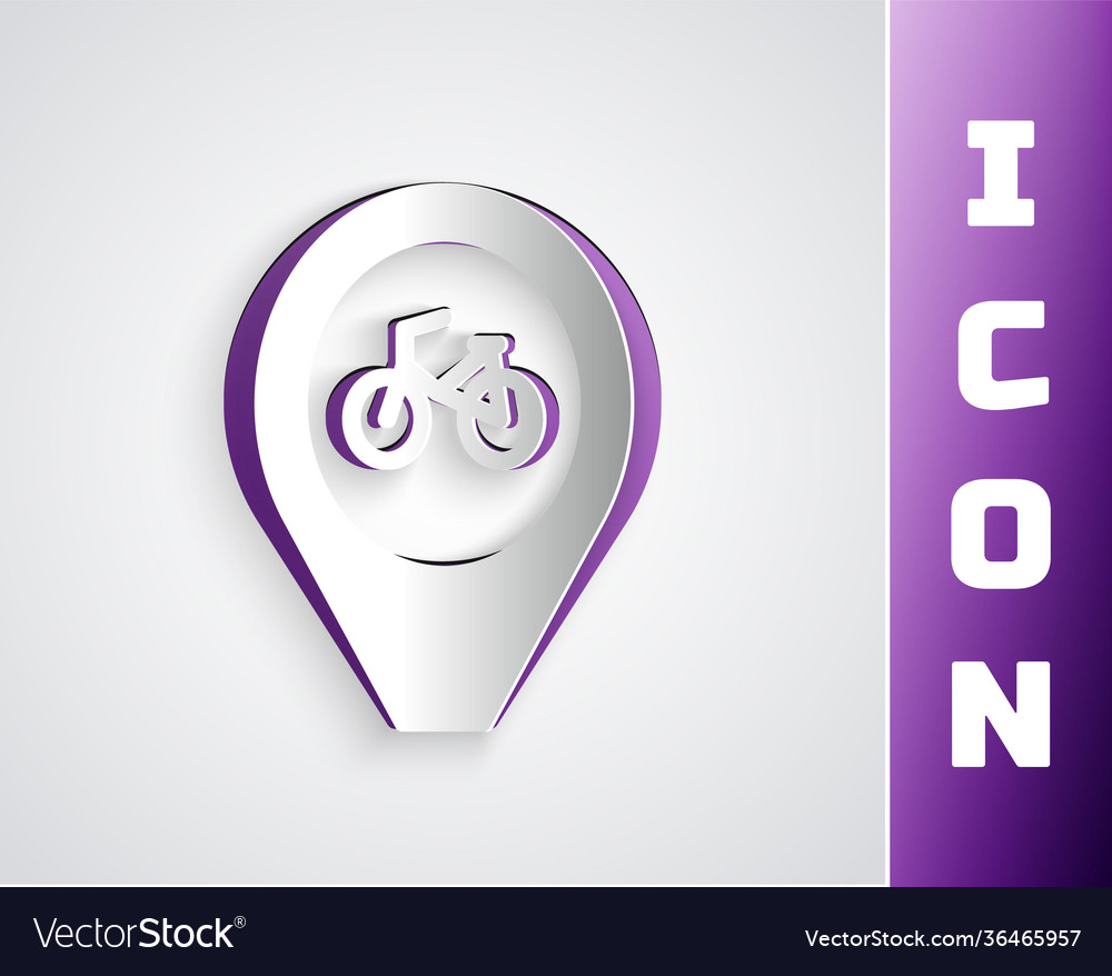 Paper cut map pointer with bicycle icon isolated vector image Paper cut map pointer with bicycle icon isolated