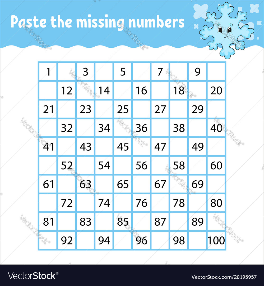 Paste missing numbers handwriting practice vector image Paste missing numbers handwriting practice
