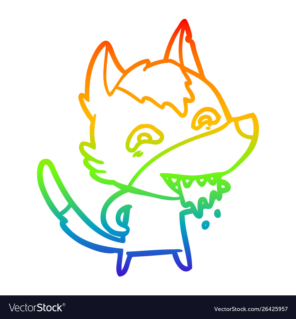 Rainbow gradient line drawing cartoon hungry wolf Vector Image