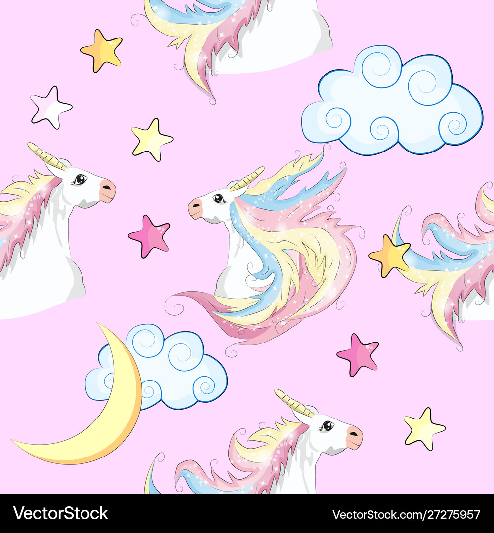 Seamless pattern with cute unicorns cloudsrainbow Vector Image