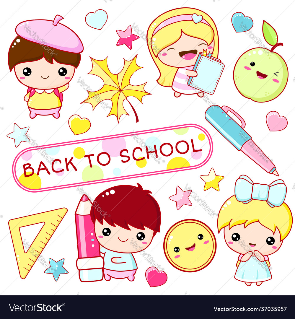 Setzen Sie Bildungssymbole in kawaii Stil vector image Setzen Sie Bildungssymbole in kawaii Stil