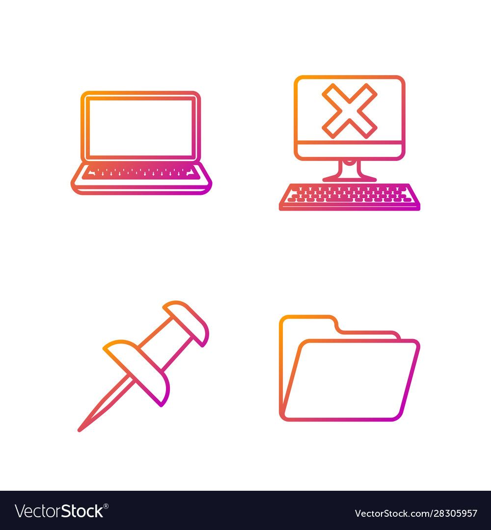 Set line document folder push pin laptop vector image Set line document folder push pin laptop