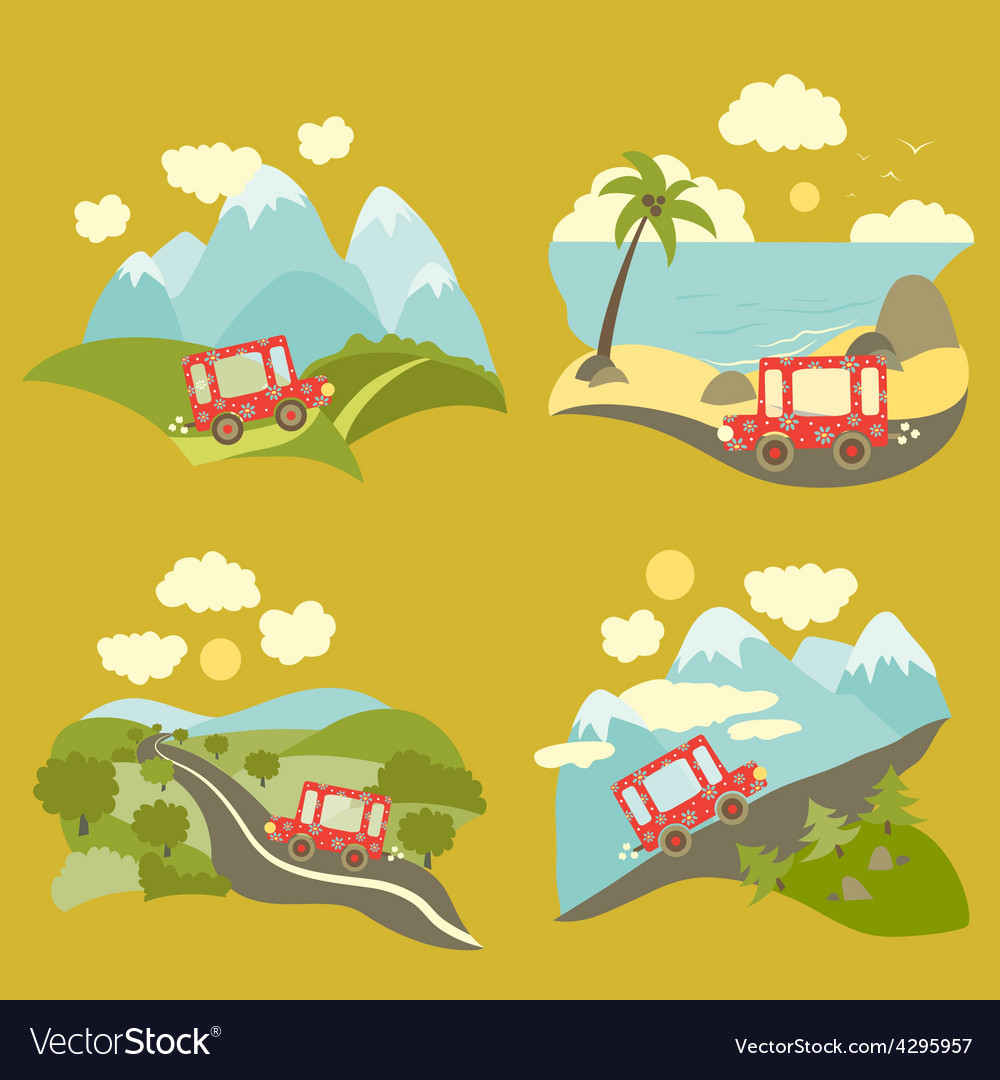 Summer vacation trip icons set