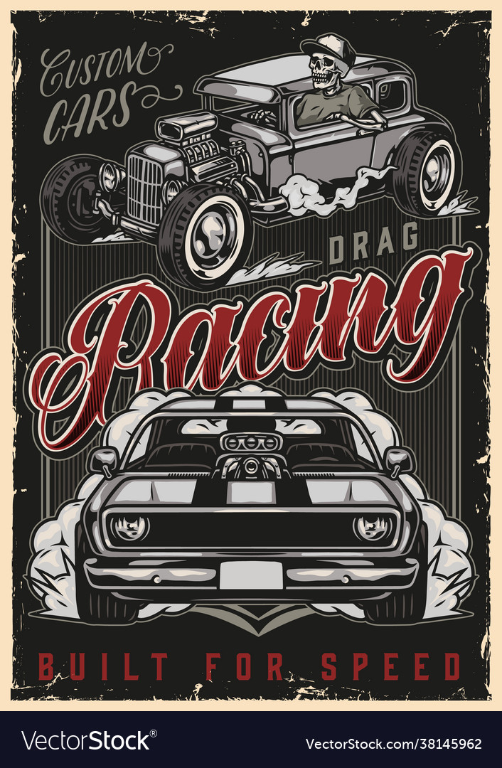 Custom cars racing vintage poster Royalty Free Vector Image