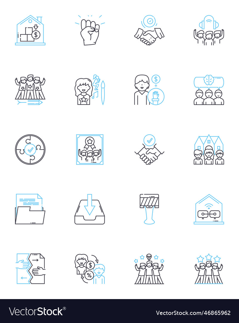 Desk area linear icons set workspace table vector image Desk area linear icons set workspace table