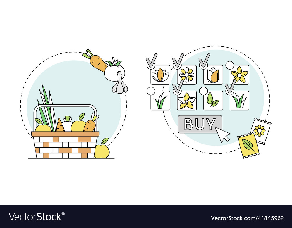 Gardening related symbols set purchase of seeds vector image Gardening related symbols set purchase of seeds