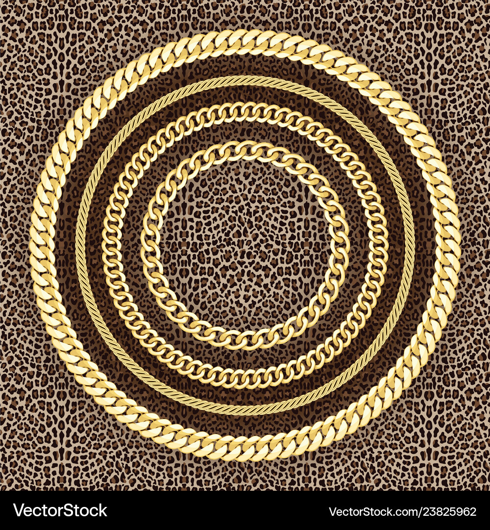 Golden chains seamless pattern on leopard Vector Image