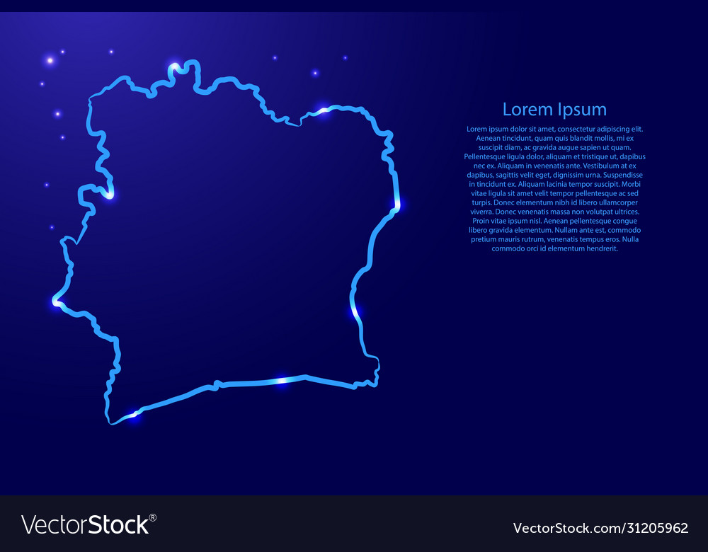 Elfenbeinküste Karte von Kontur blauen Pinsel Linien