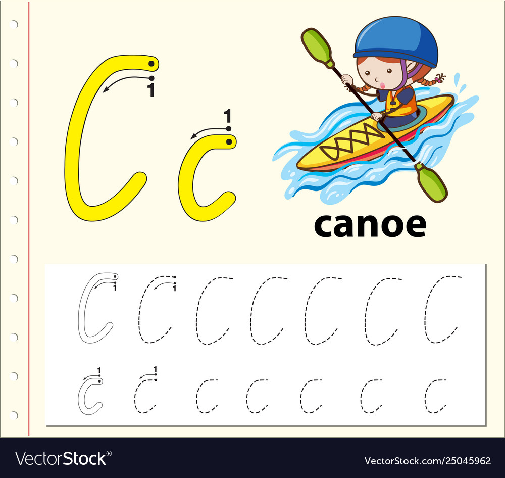 Letter c tracing alphabet worksheets vector image Letter c tracing alphabet worksheets