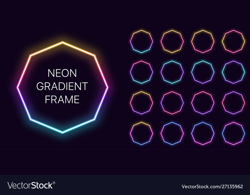Neon gradient octagon frame with copy space vector image Neon gradient octagon frame with copy space