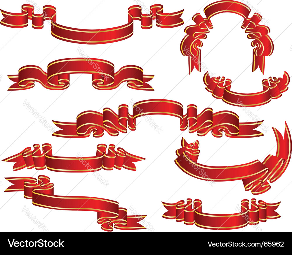 Red ribbons set Royalty Free Vector Image - VectorStock