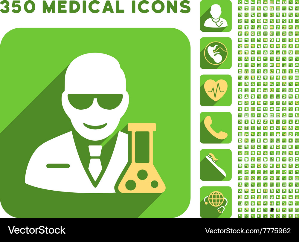 Scientist with retort icon and medical longshadow Vector Image