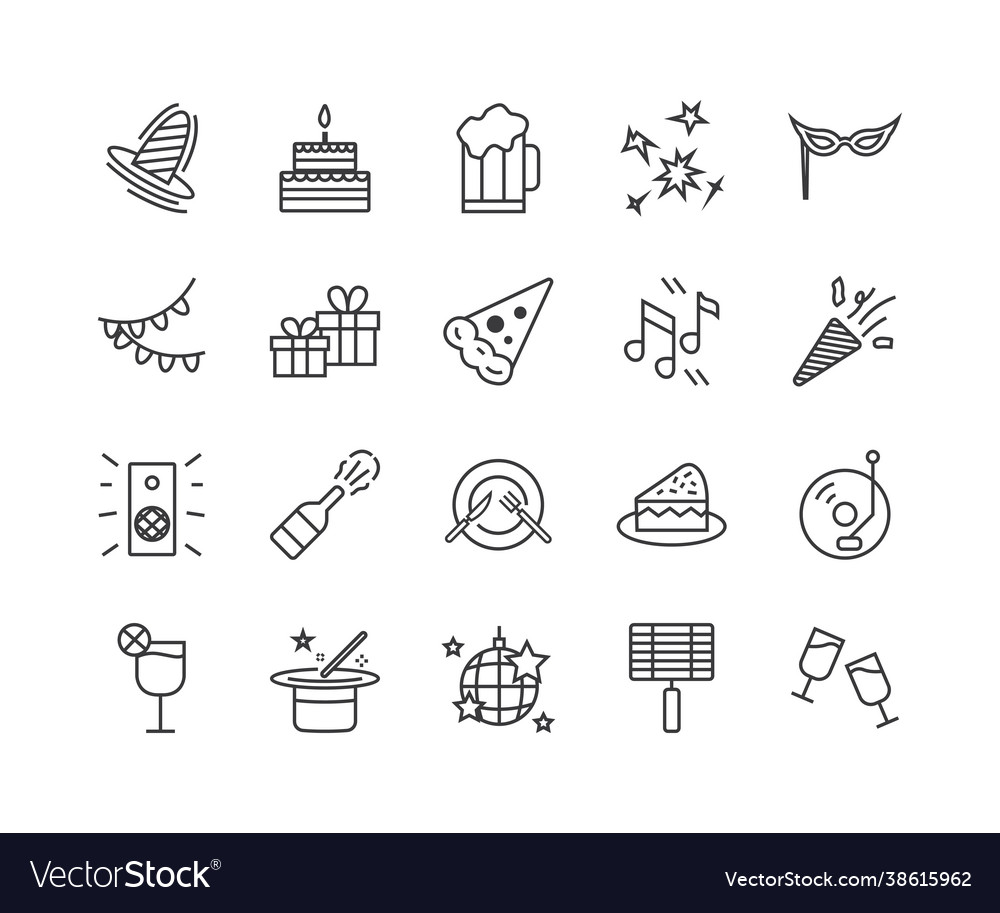 Simple set party related line icons contains
