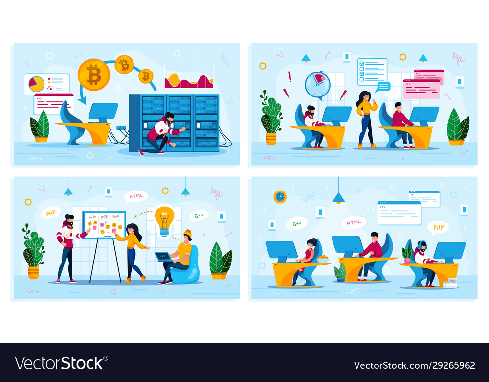 Software developers office life concepts Vector Image Software developers office life concepts