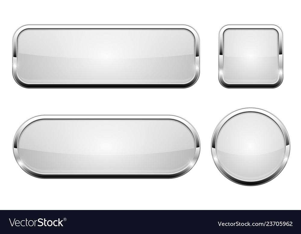 White glass 3d buttons with chrome frame set Vector Image