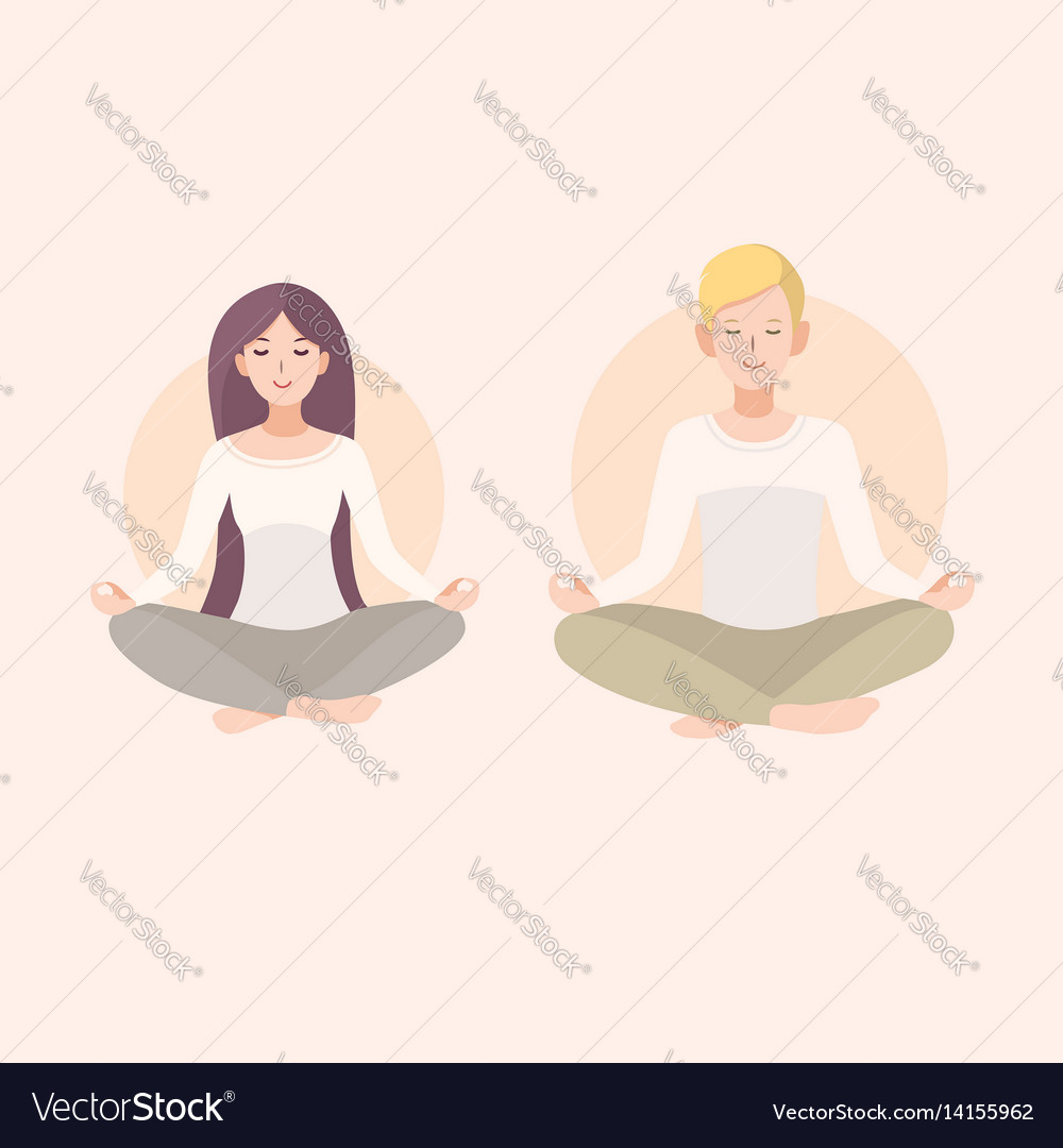 Young woman and man couple meditating with crossed