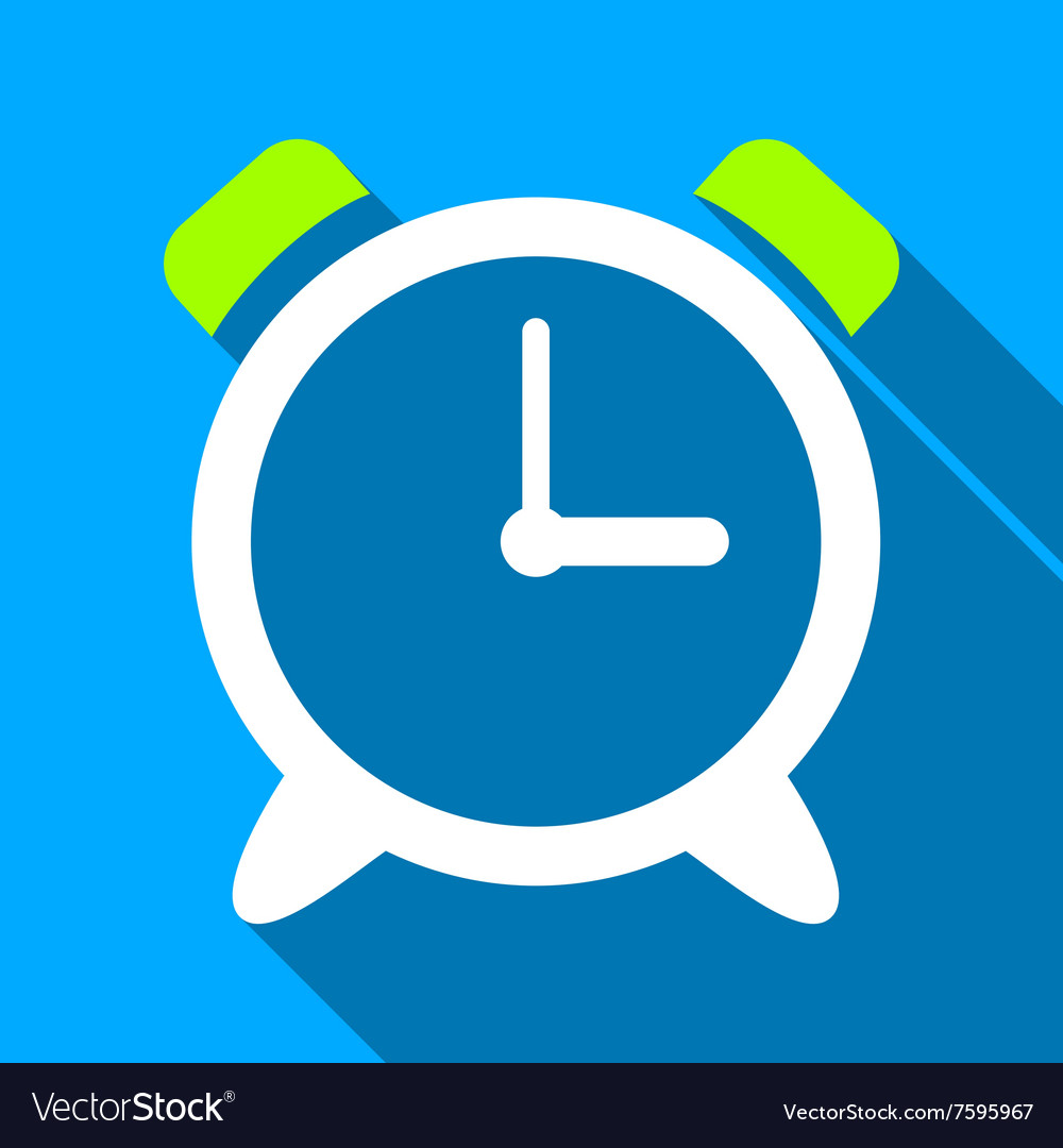 Alarm clock flat long shadow square icon