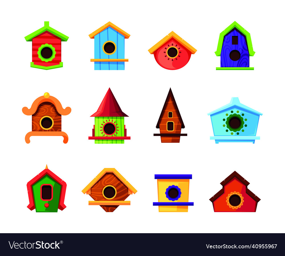 Colored bird houses wooden roofed living Vector Image