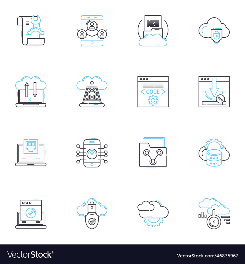 Data analytics linear icons set insight trends