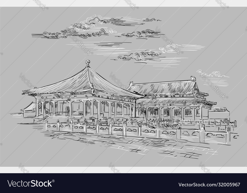 Gray china hand drawing landmark 4 Royalty Free Vector Image