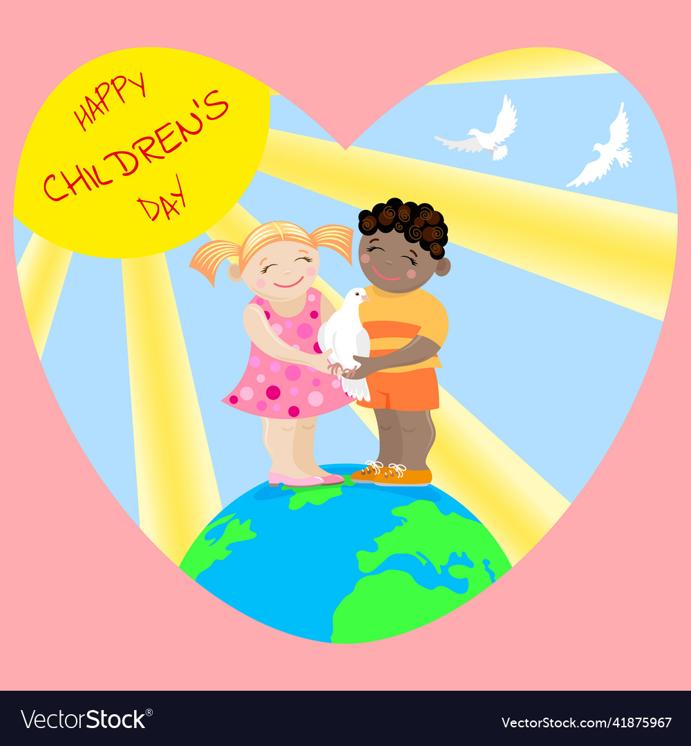 Happy children with doves of peace