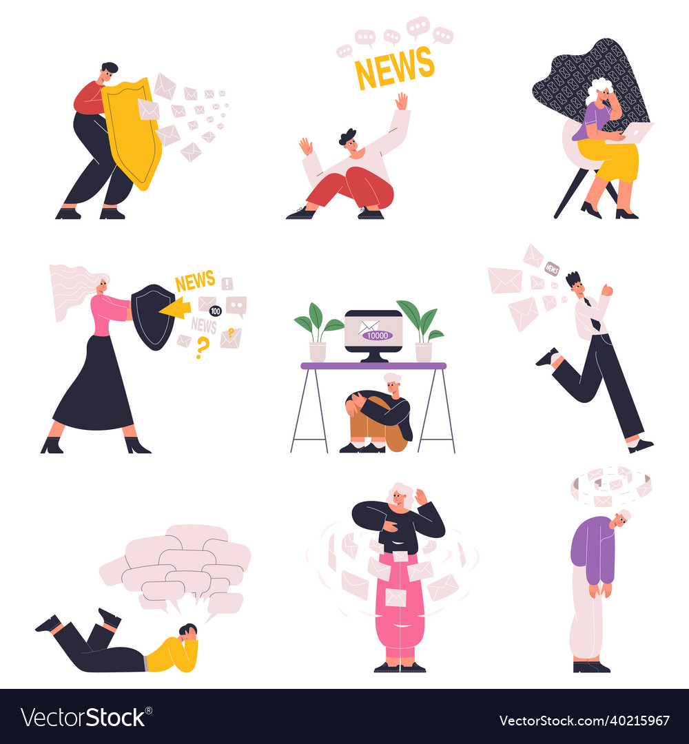 Information overload anxiety people with news vector image Information overload anxiety people with news