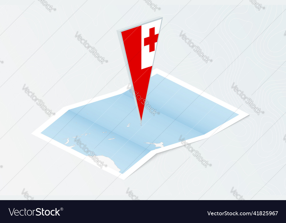 Isometric paper map of tonga with triangular flag vector image Isometric paper map of tonga with triangular flag