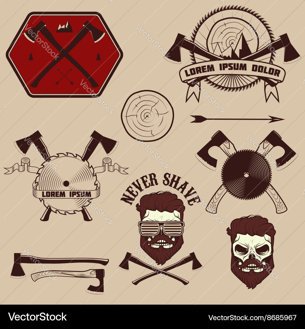 Lumberjack emblems set Royalty Free Vector Image
