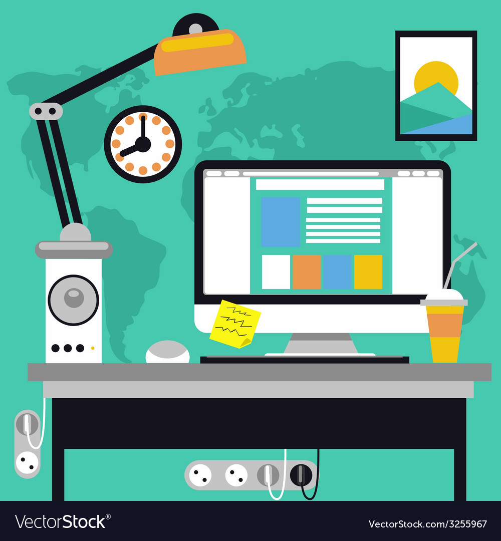 Modern Workspace with Computer and Map