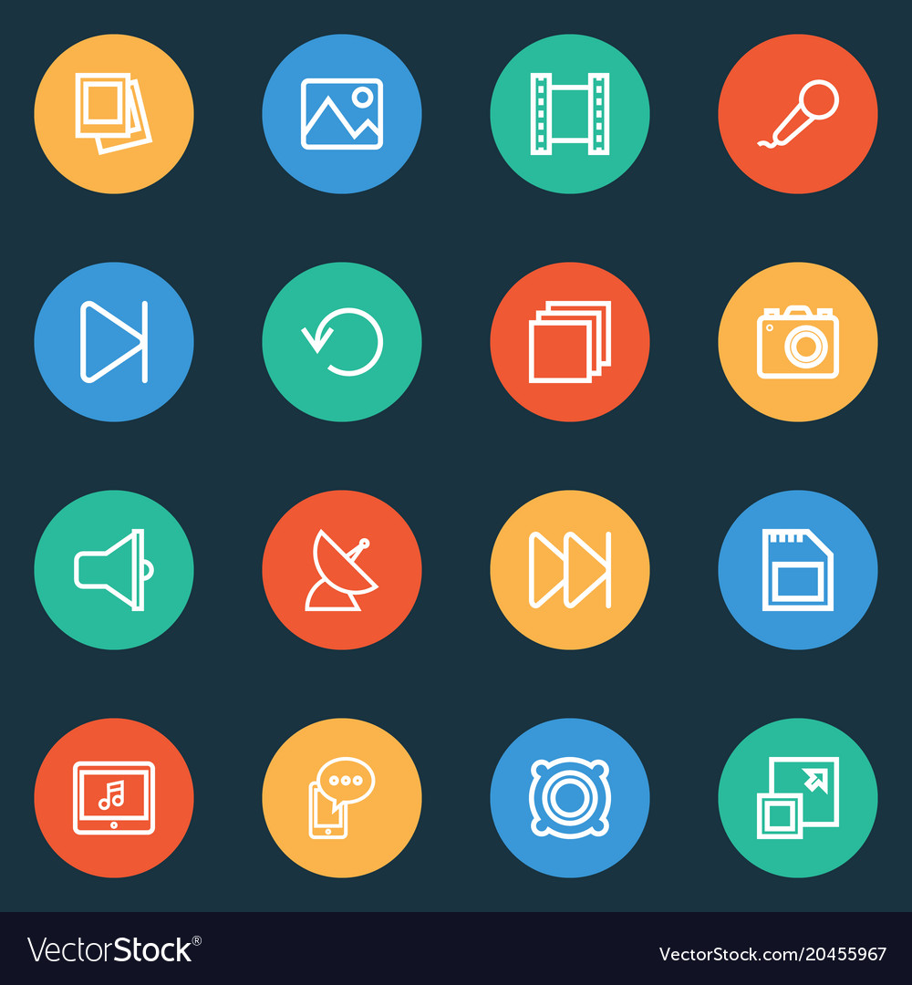 Music icons line style set with speaker image