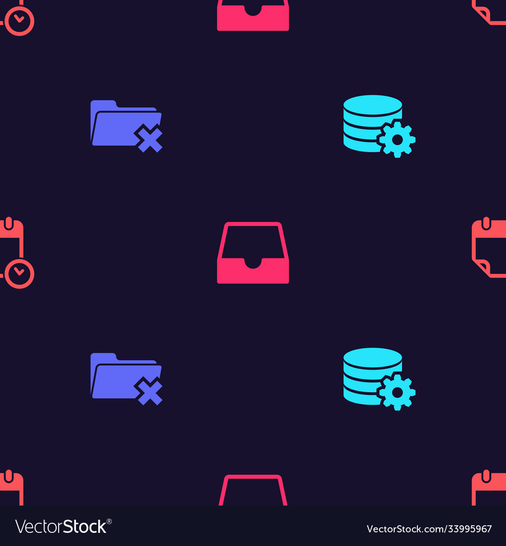 Set setting database server delete folder social vector image Set setting database server delete folder social