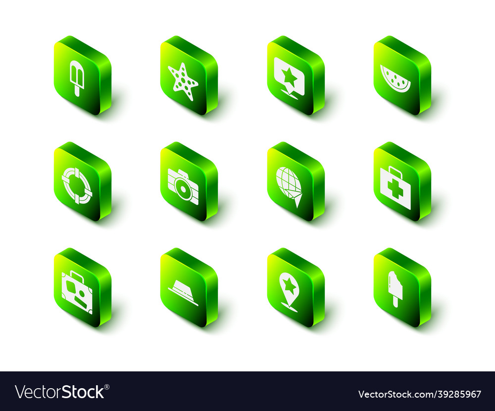 Set starfish map pointer with star watermelon vector image Set starfish map pointer with star watermelon