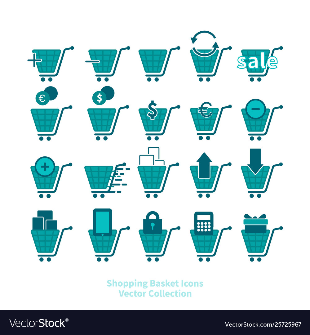 Shopping basket icons set for web and print