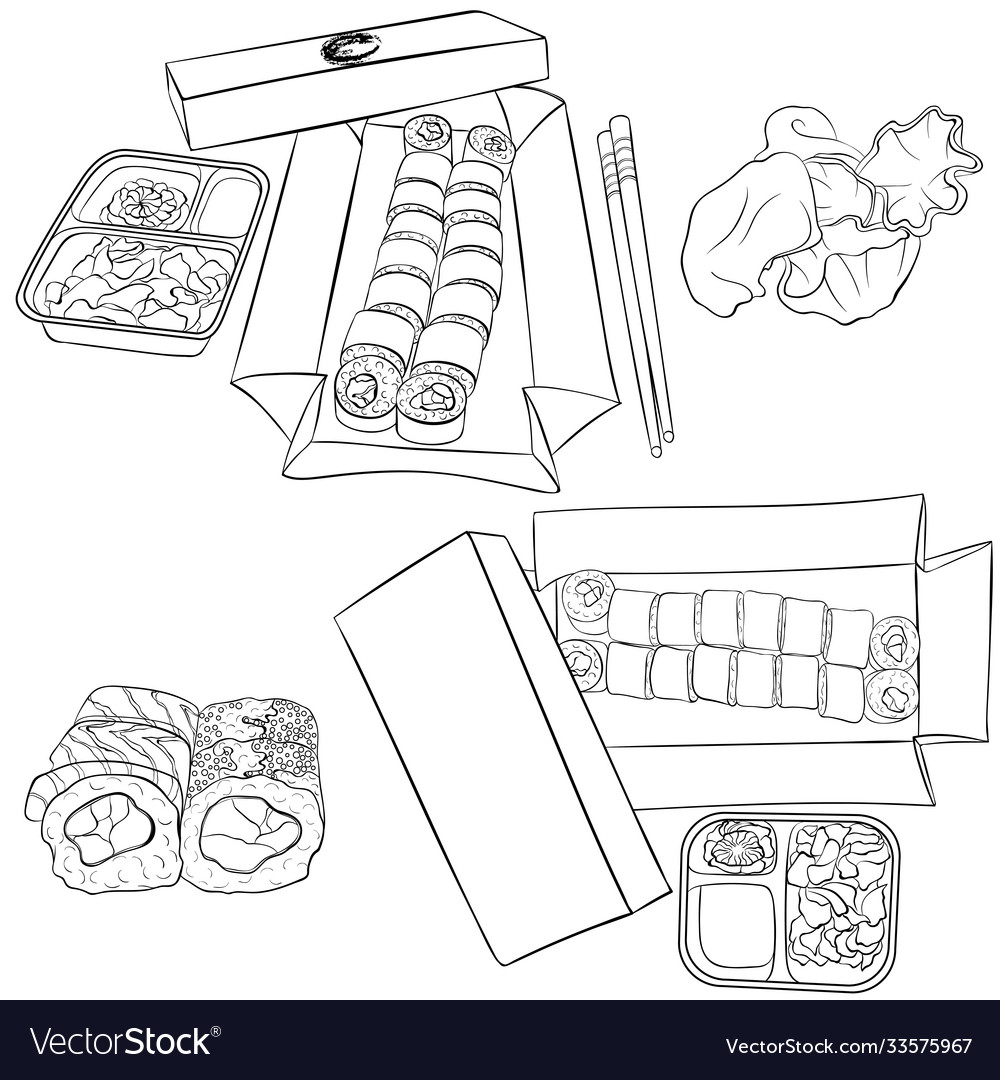Sushi maki line art vector image Sushi maki line art
