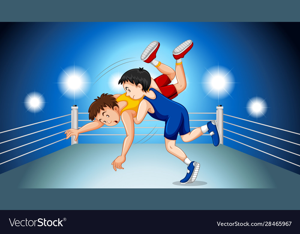 Wrestlers fighting on ring Royalty Free Vector Image