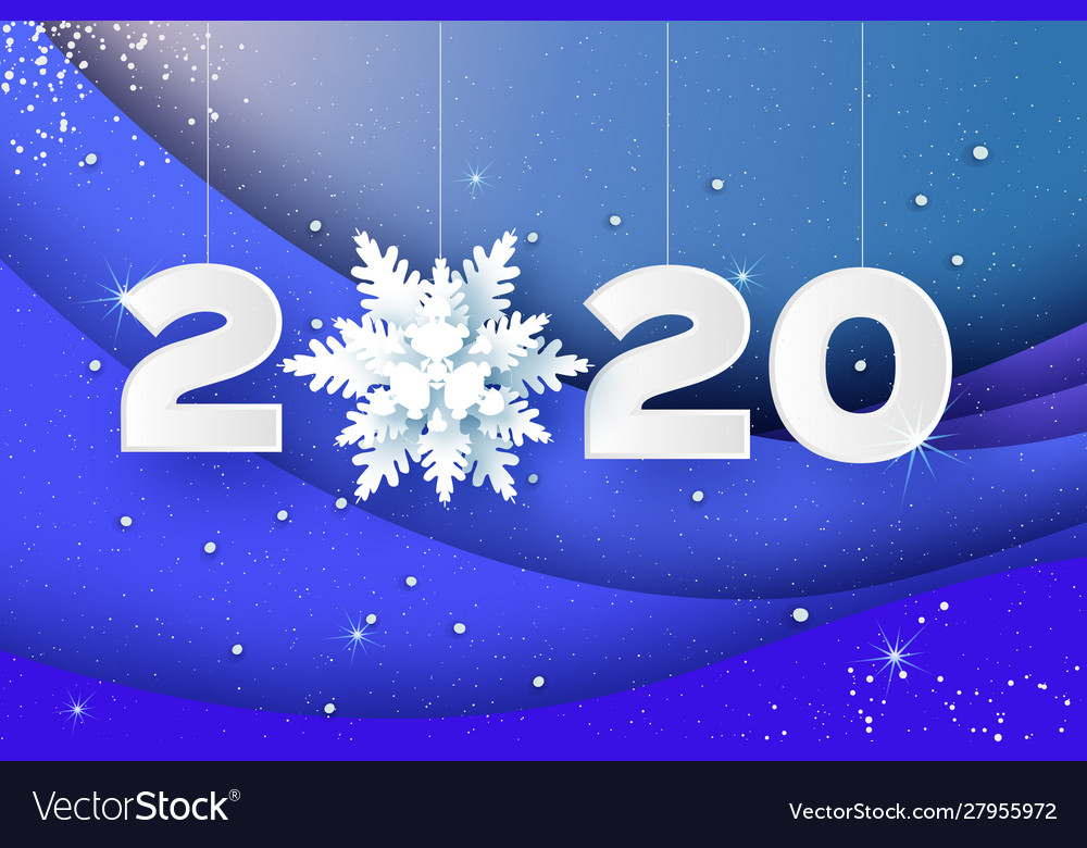 2020 Paper New Year Sign On Winter Blue Holiday Vector Image