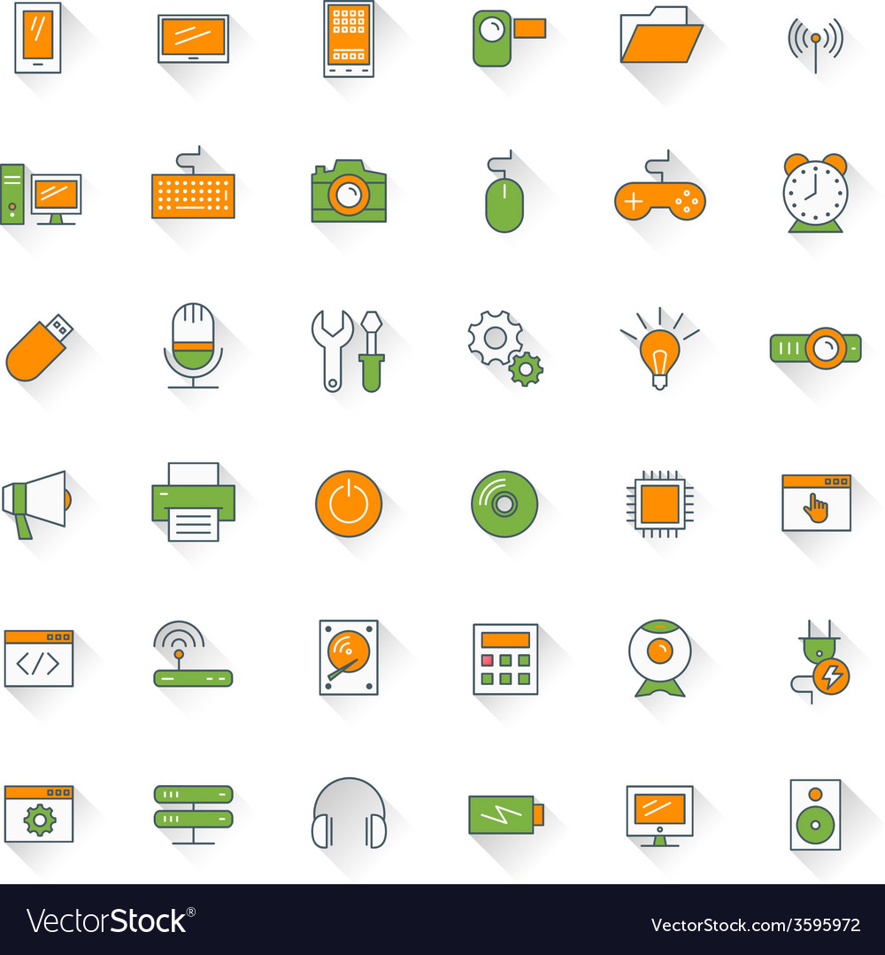 Computer and technology flat design icon set