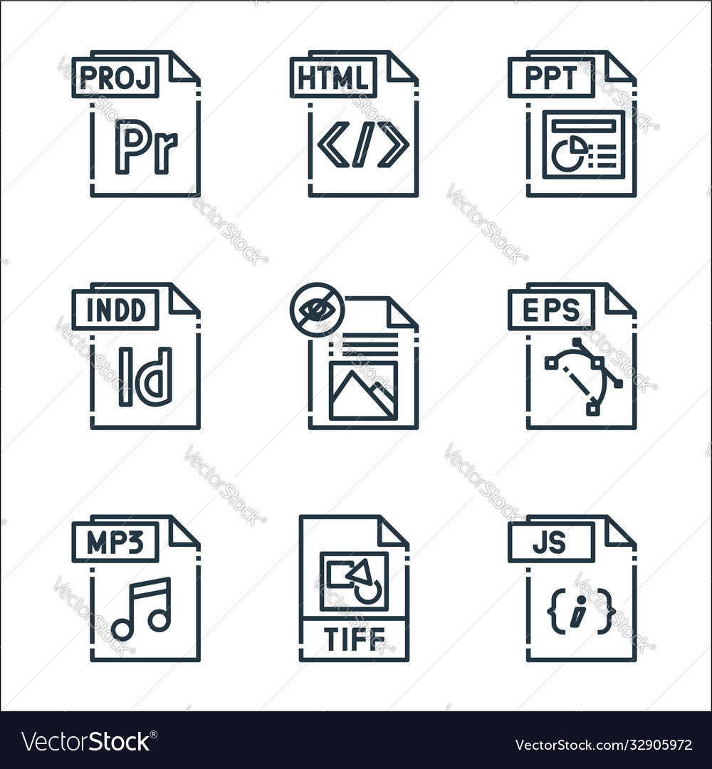 File type line icons linear set quality