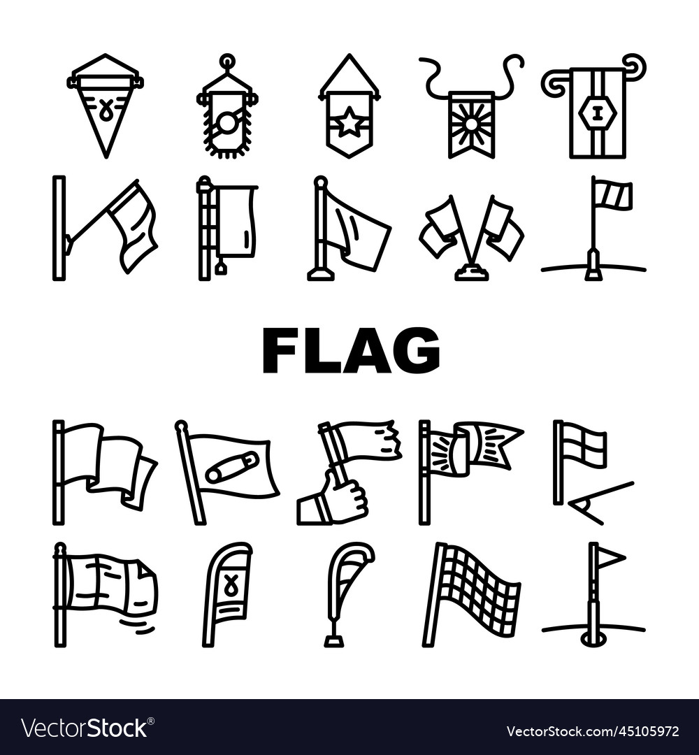 Flag start web pennant map icons set