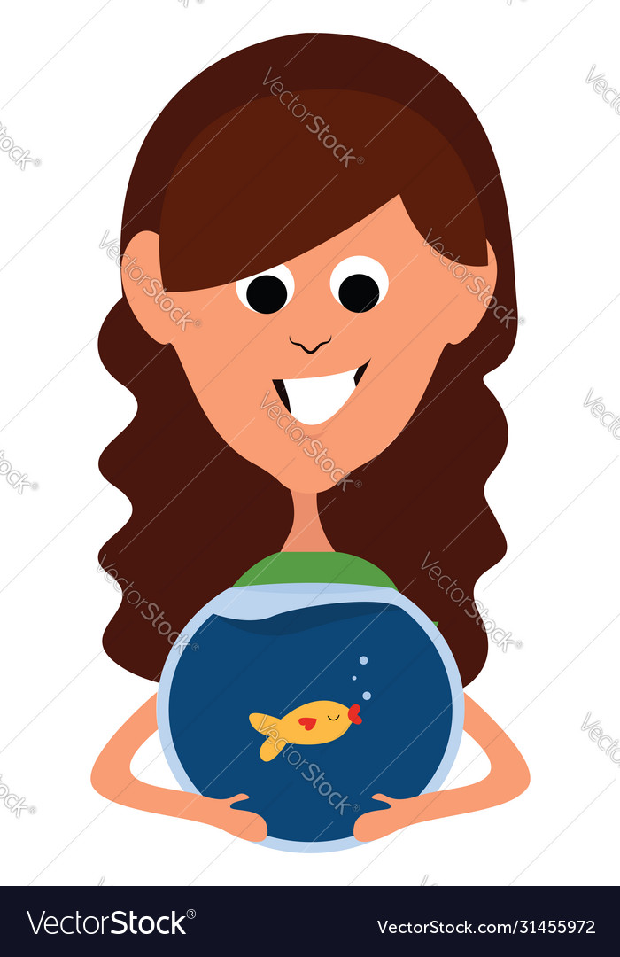 Girl with a aquarium on white background Vector Image