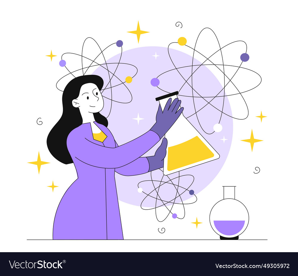 Successful scientist with flask line Vector Image Successful scientist with flask line