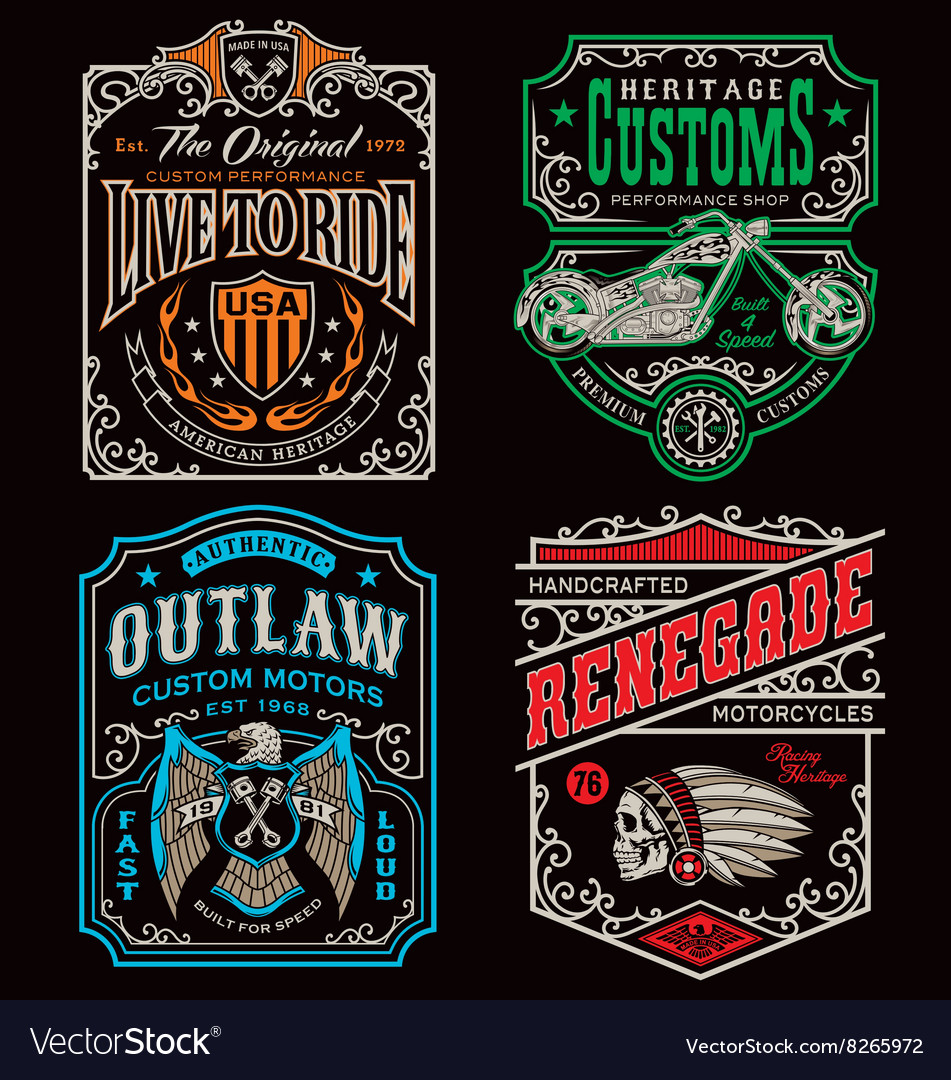 Download Vintage motorcycle t-shirt graphic set Royalty Free Vector