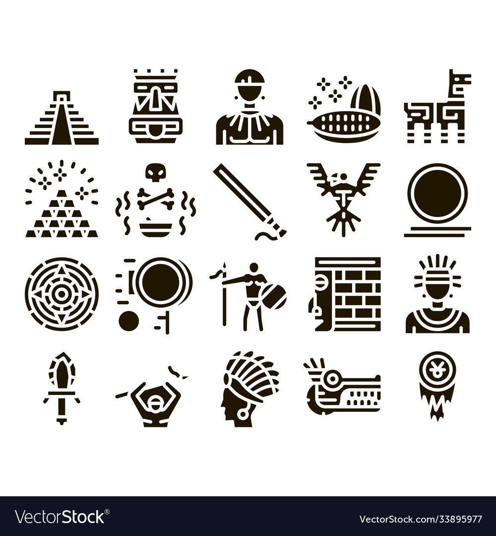 Aztec civilization glyph set Royalty Free Vector Image