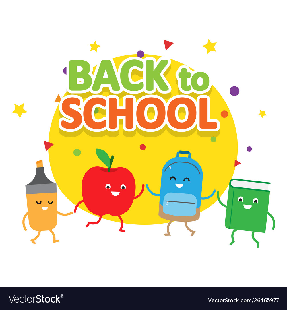 Back to school colorful cartoon poster Royalty Free Vector