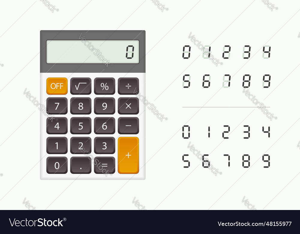 Calculator with numbers on white background