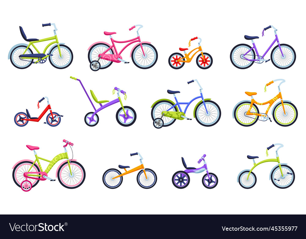 Cartoon kids bicycles children bikes for boys Vector Image