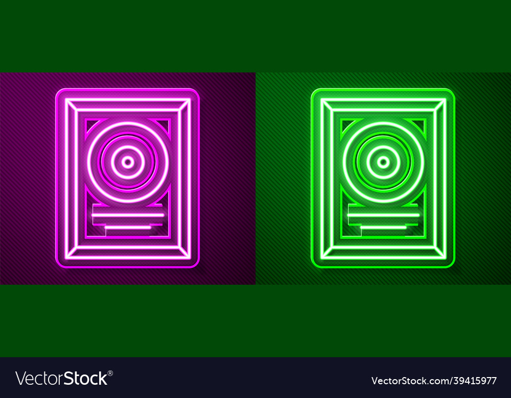 Glowing neon line cd disk award in frame icon