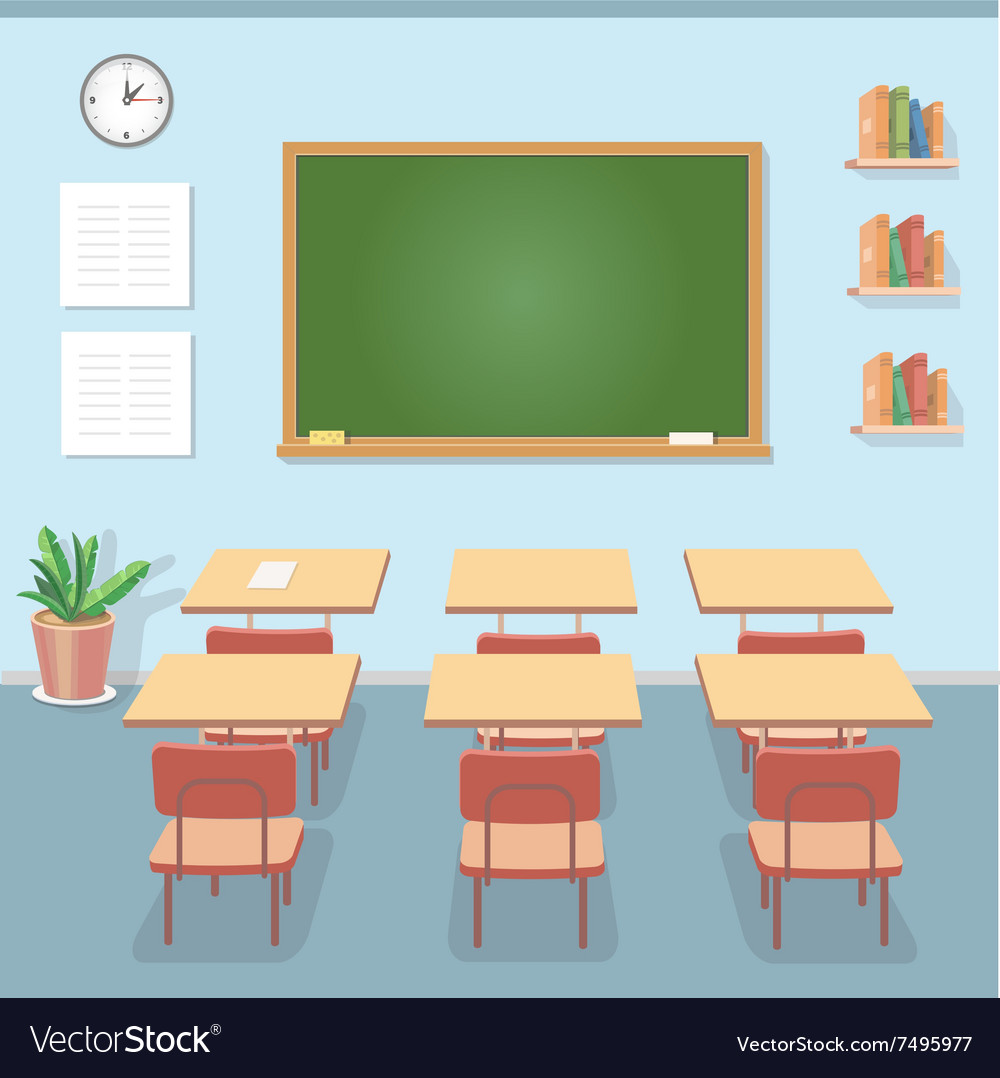 Download School classroom with chalkboard and desks Class Vector Image