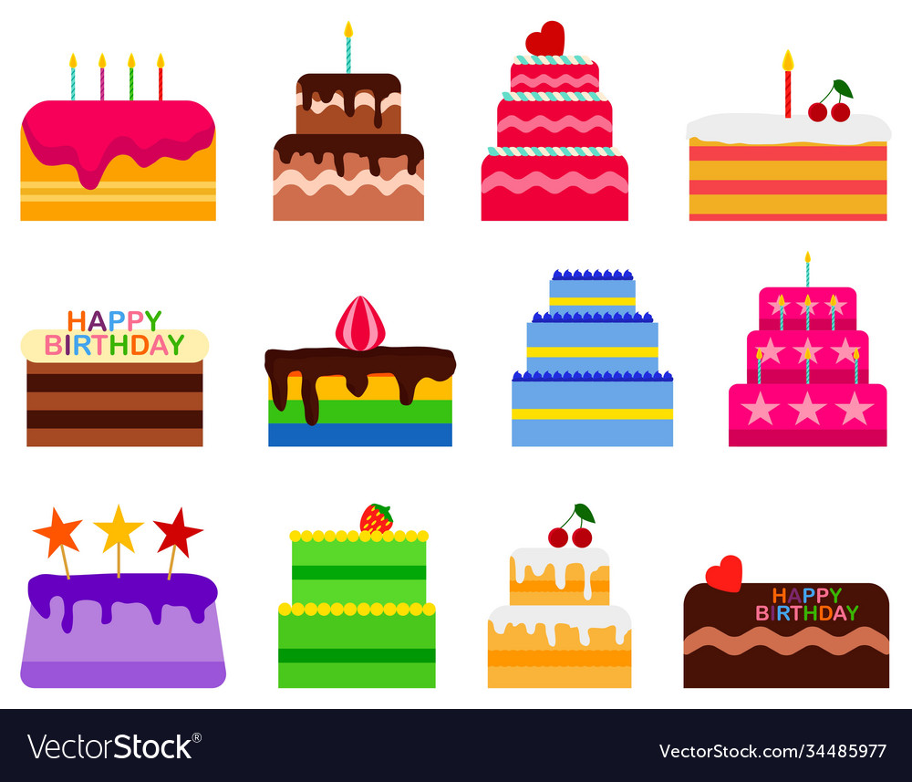 Wedding or birthday pie cakes icons set cake Vector Image